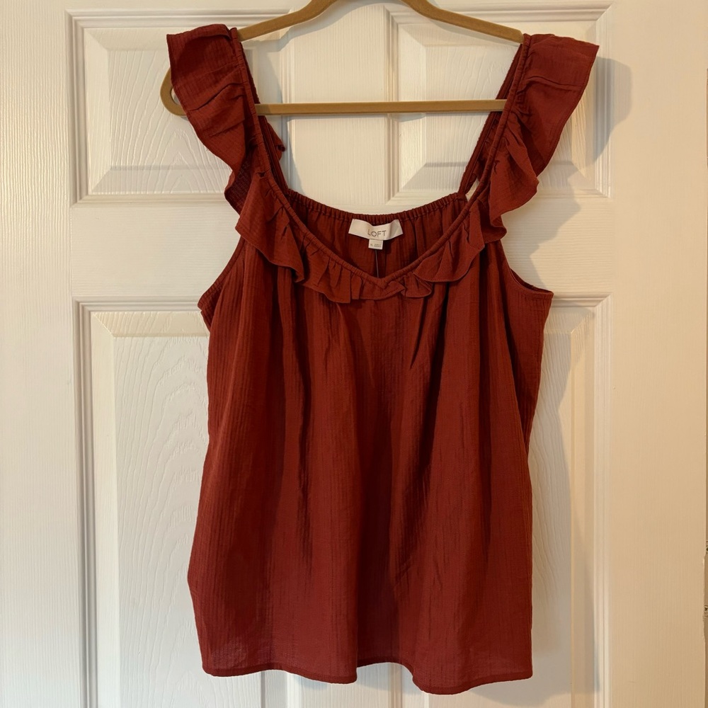 Loft Women’s Tank Top with Ruffle Sleeves Burnt Orange 100% Cotton Size XL